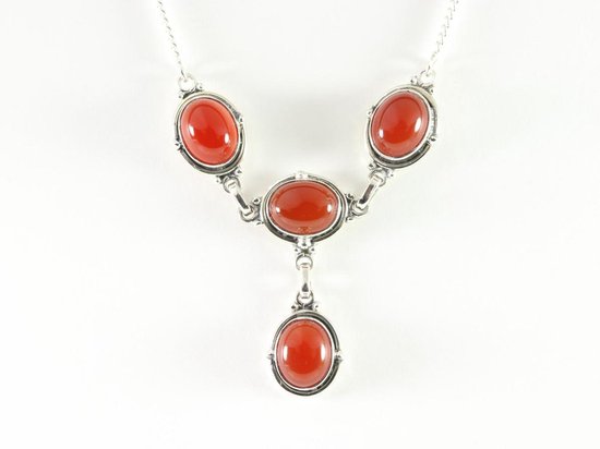 Bewerkte zilveren ketting met carneool afbeelding 1