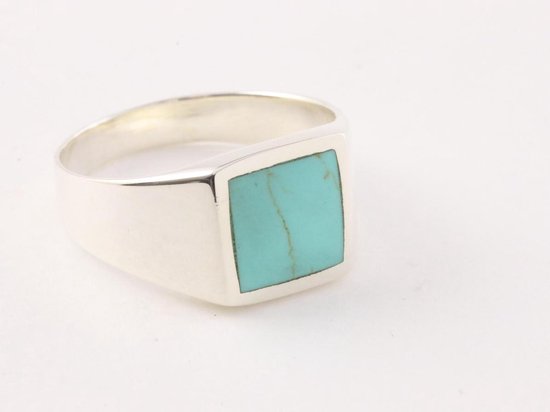 Zilveren zegelring met groene turkoois afbeelding 1