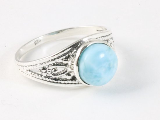 Fijne opengewerkte zilveren ring met larimar afbeelding 1