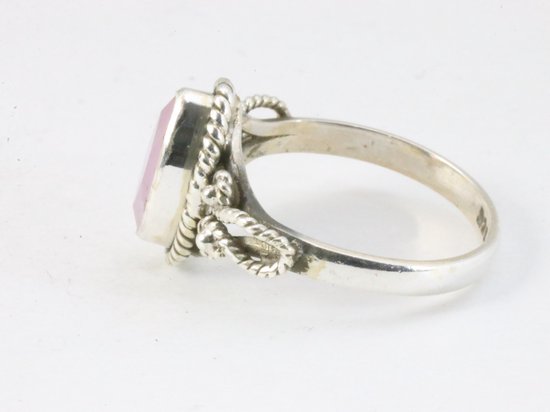 Fijne bewerkte zilveren ring met rozenkwarts afbeelding 2