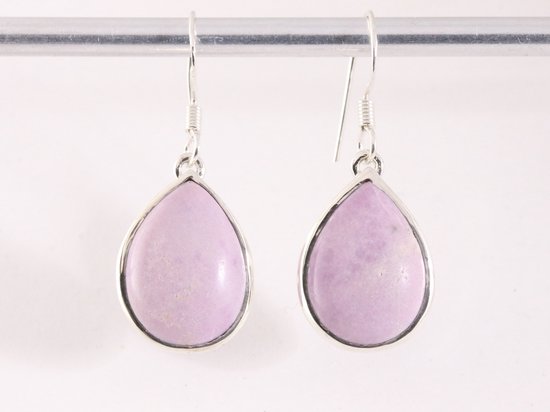 Druppelvormige zilveren oorbellen met roze fosfosideriet afbeelding 4