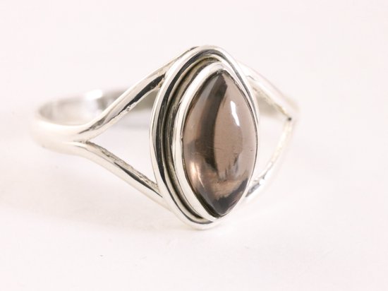 Fijne zilveren ring met rookkwarts afbeelding 1