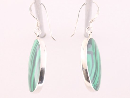 Ovale zilveren oorbellen met malachiet afbeelding 2