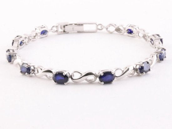 Zilveren tennisarmband met blauwe saffier afbeelding 1