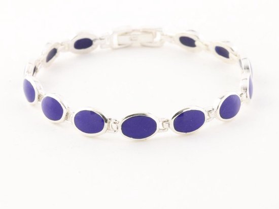 Zilveren schakelarmband met lapis lazuli afbeelding 1