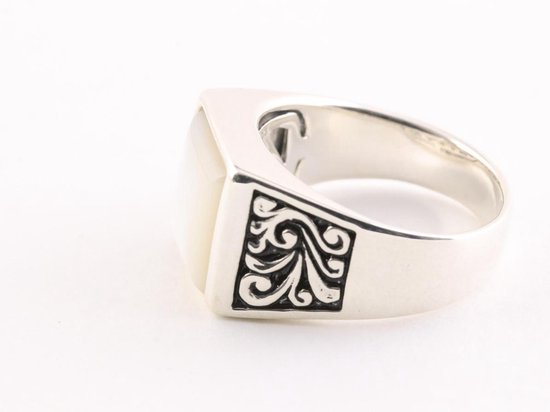 Zware bewerkte zilveren herenring met parelmoer afbeelding 2