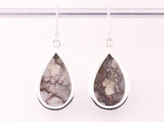 Druppelvormige zilveren oorbellen met wild horse steen afbeelding 3