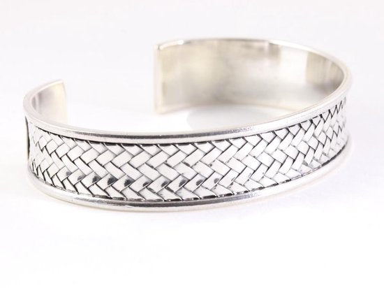 Zware zilveren klemarmband met vlechtpatroon afbeelding 2