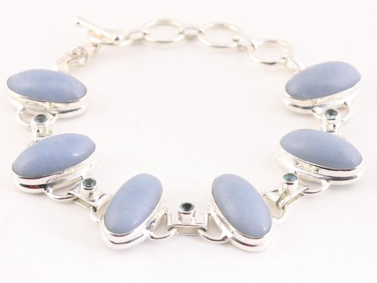 Zware zilveren armband met angeliet en blauwe topaas afbeelding 1