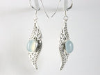 Lange bewerkte zilveren oorbellen met aqua chalcedoon afbeelding 2