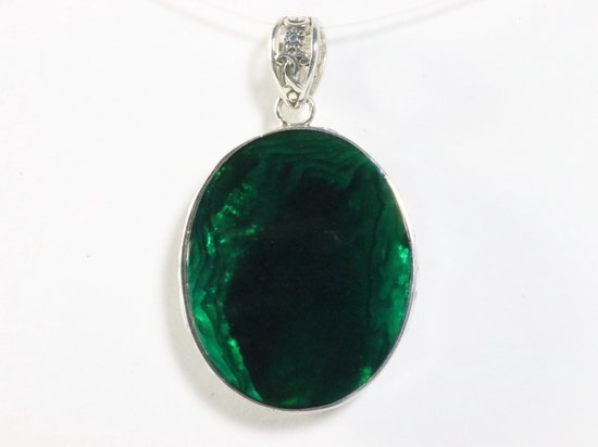 Ovale zilveren hanger met libelle op abalone schelp afbeelding 3