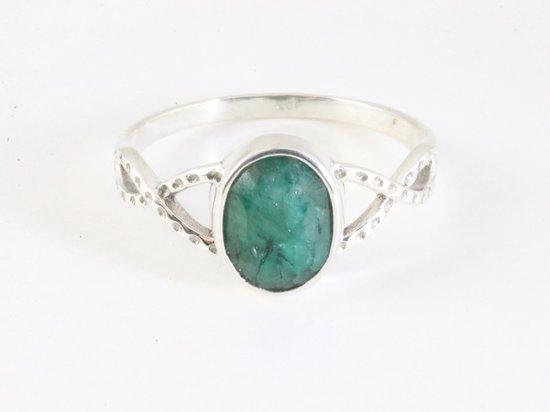 Fijne opengewerkte zilveren ring met smaragd afbeelding 4