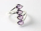 Langwerpige hoogglans zilveren ring met amethist stenen afbeelding 1