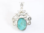 Opengewerkte zilveren hanger met Mohave turkoois en parel afbeelding 3