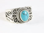 Opengewerkte zilveren ring met blauwe turkoois afbeelding 1