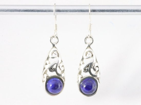 Fijne opengewerkte zilveren oorbellen met lapis lazuli afbeelding 4