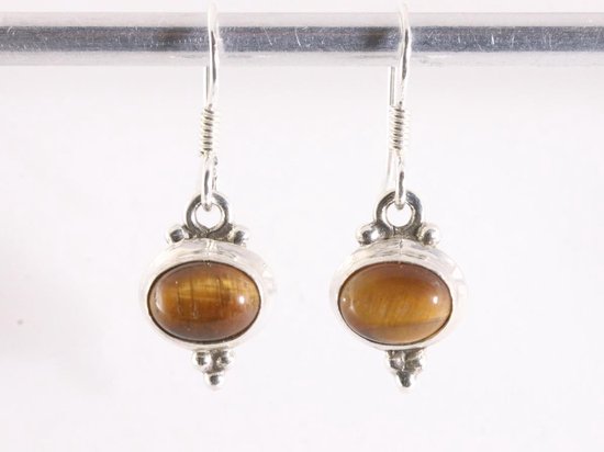 Fijne bewerkte zilveren oorbellen met tijgeroog afbeelding 4