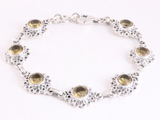 Bewerkte zilveren schakelarmband met citrien afbeelding 1