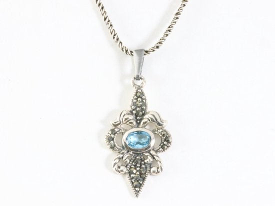 Zilveren hanger met amethist en marcasiet aan ketting afbeelding 4