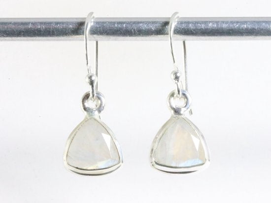 Hoogglans zilveren oorbellen met regenboog maansteen afbeelding 3