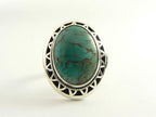 Zware bewerkte zilveren ring met groene turkoois afbeelding 2