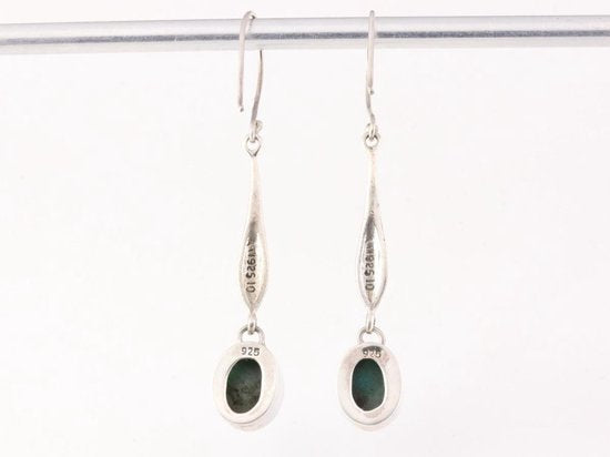 Lange fijn bewerkte zilveren oorbellen met larimar afbeelding 3