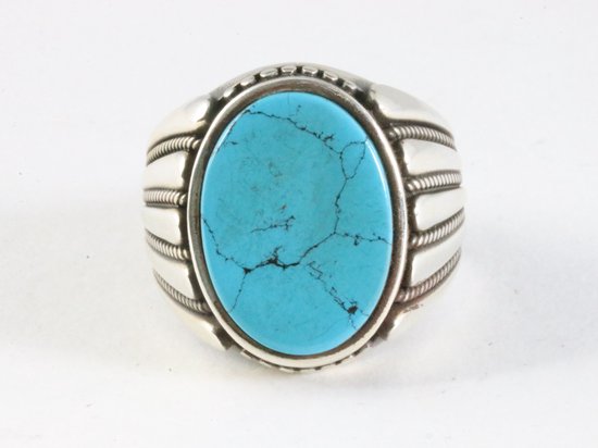 Zware bewerkte zilveren ring met blauwe turkoois afbeelding 4