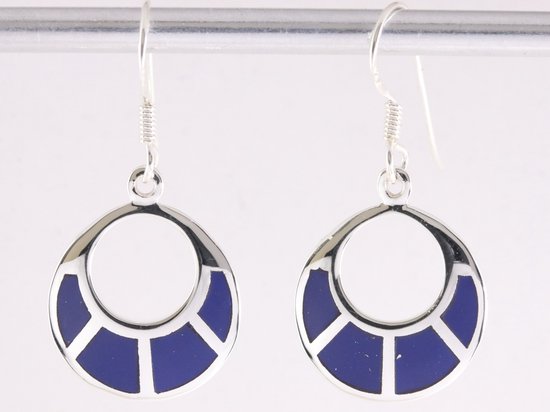Ronde zilveren oorbellen met lapis lazuli afbeelding 4
