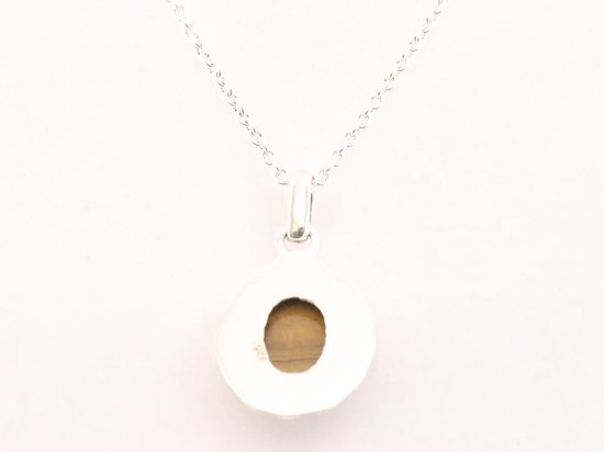 Fijne bewerkte zilveren hanger met tijgeroog aan ketting afbeelding 3
