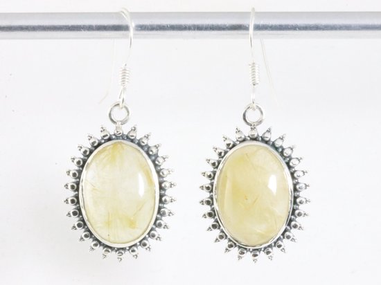 Bewerkte zilveren oorbellen met gouden rutielkwarts afbeelding 4