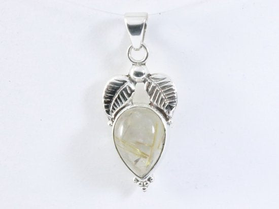 Bewerkte zilveren hanger met gouden rutielkwarts afbeelding 4