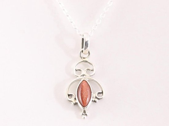 Fijne opengewerkte zilveren hanger met goudsteen aan ketting afbeelding 4