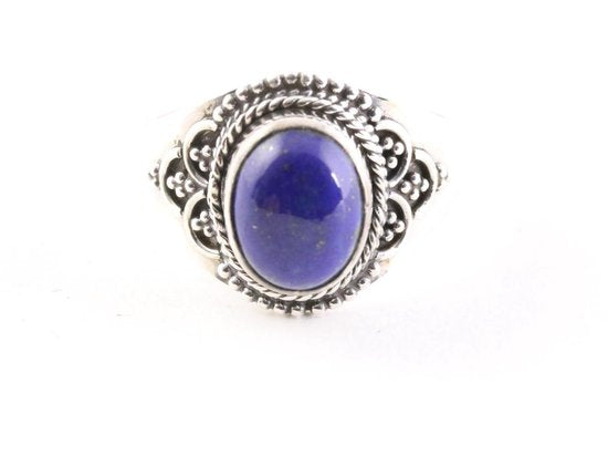 Bewerkte zilveren ring met lapis lazuli afbeelding 4
