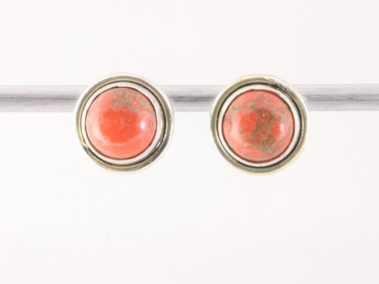 Ronde zilveren oorstekers met rode koperturkoois afbeelding 1