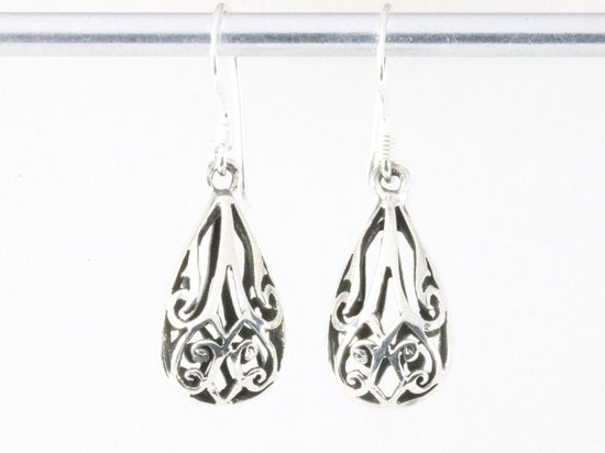 Fijne opengewerkte druppelvormige zilveren oorbellen afbeelding 4