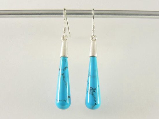 Zilveren oorbellen met pegels blauwe turkoois afbeelding 4
