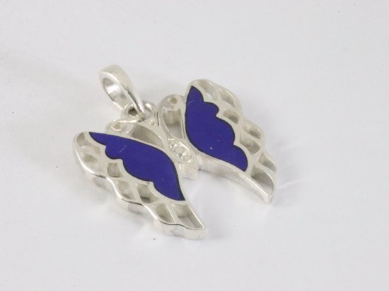Fijne zilveren vlinder hanger met lapis lazuli afbeelding 2