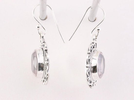 Bewerkte zilveren oorbellen met rozenkwarts afbeelding 2