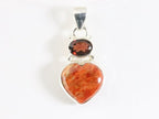 Hartvormige zilveren hanger met rode koraal steen en granaat afbeelding 4
