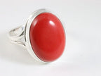 Ovale hoogglans zilveren ring met rode koraal steen afbeelding 1