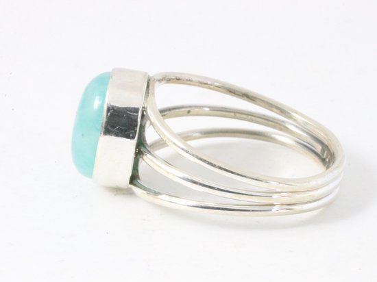 Opengewerkte zilveren ring met groene amazoniet afbeelding 2