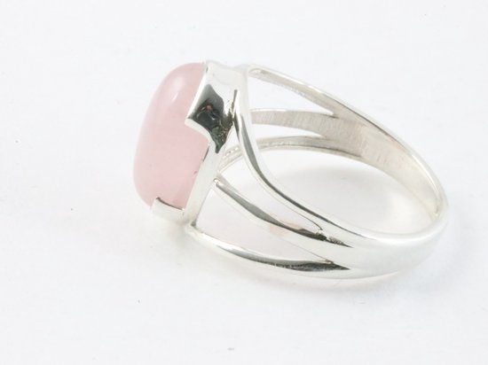 Opengewerkte zilveren ring met rozenkwarts afbeelding 2