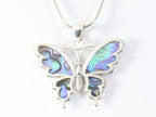 Zilveren vlinder hanger met abalone schelp aan ketting afbeelding 4