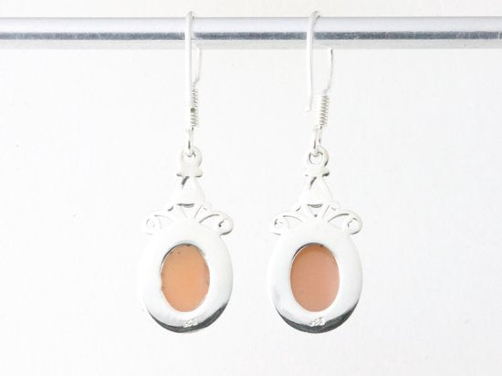 Bewerkte zilveren oorbellen met perzik maansteen afbeelding 2