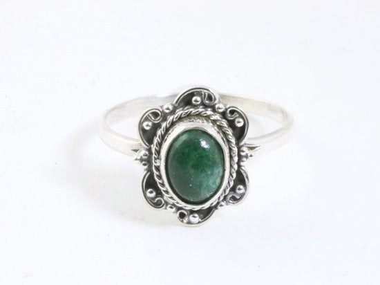 Fijne bewerkte zilveren ring met jade afbeelding 4