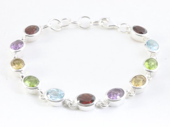 Hoogglans zilveren armband met multi color edelstenen afbeelding 1