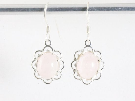 Fijne opengewerkte zilveren oorbellen met rozenkwarts afbeelding 4