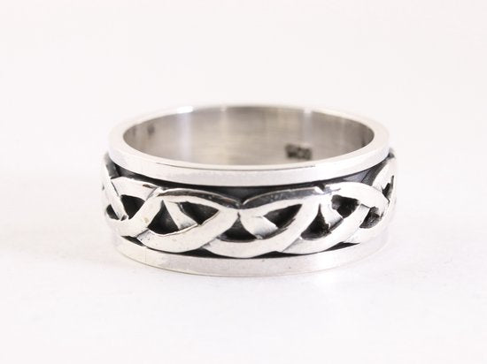 Zware zilveren geluksring met kruiskabelpatroon afbeelding 1