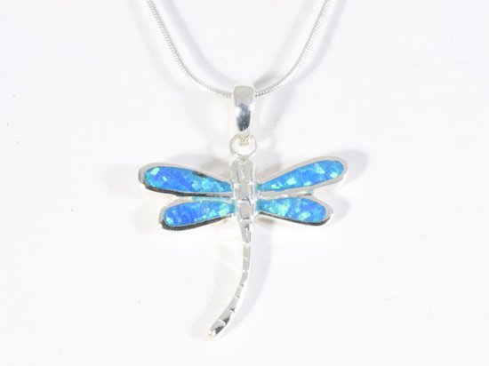Zilveren libelle hanger met Australische opaal aan ketting afbeelding 4