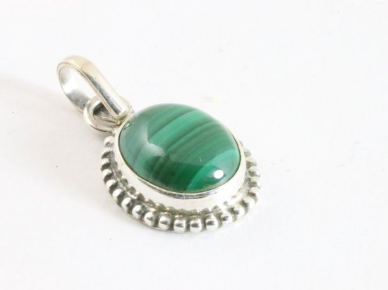 Fijne bewerkte ovale zilveren hanger met malachiet afbeelding 2